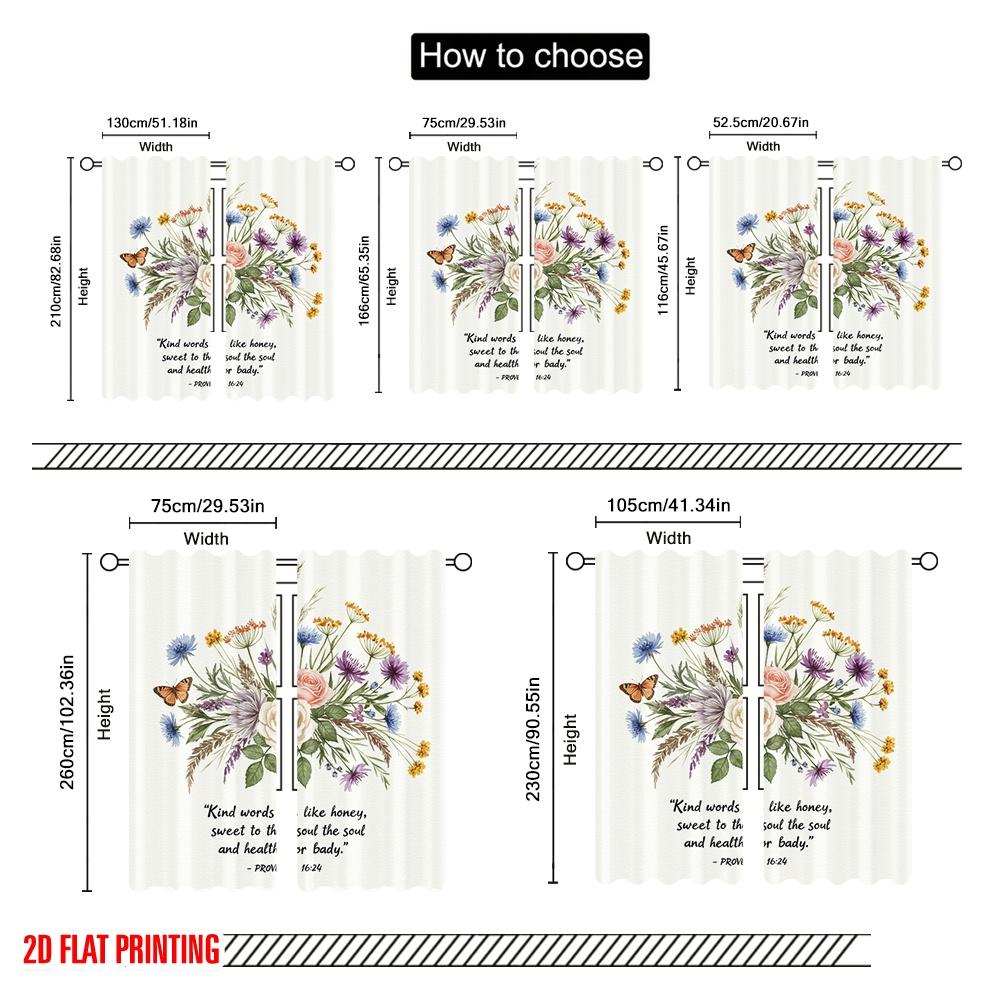 2 Stück 2D Flachdruck Party Fenstervorhänge Floral Inspirierender Bibelvers Polyester Ohne Strom Festliche Wand