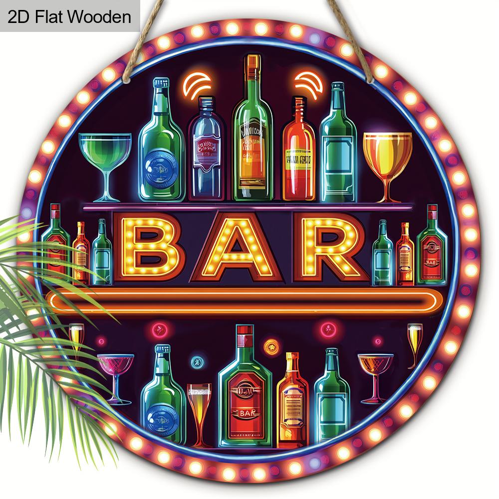 

Деревянная винтажная неоновая вывеска для бара Классическая винтажная неоновая вывеска для бара, изготовленная из дерева, настенная, многоцелевой декор для внутреннего и наружного применения, для двери, стены, дома