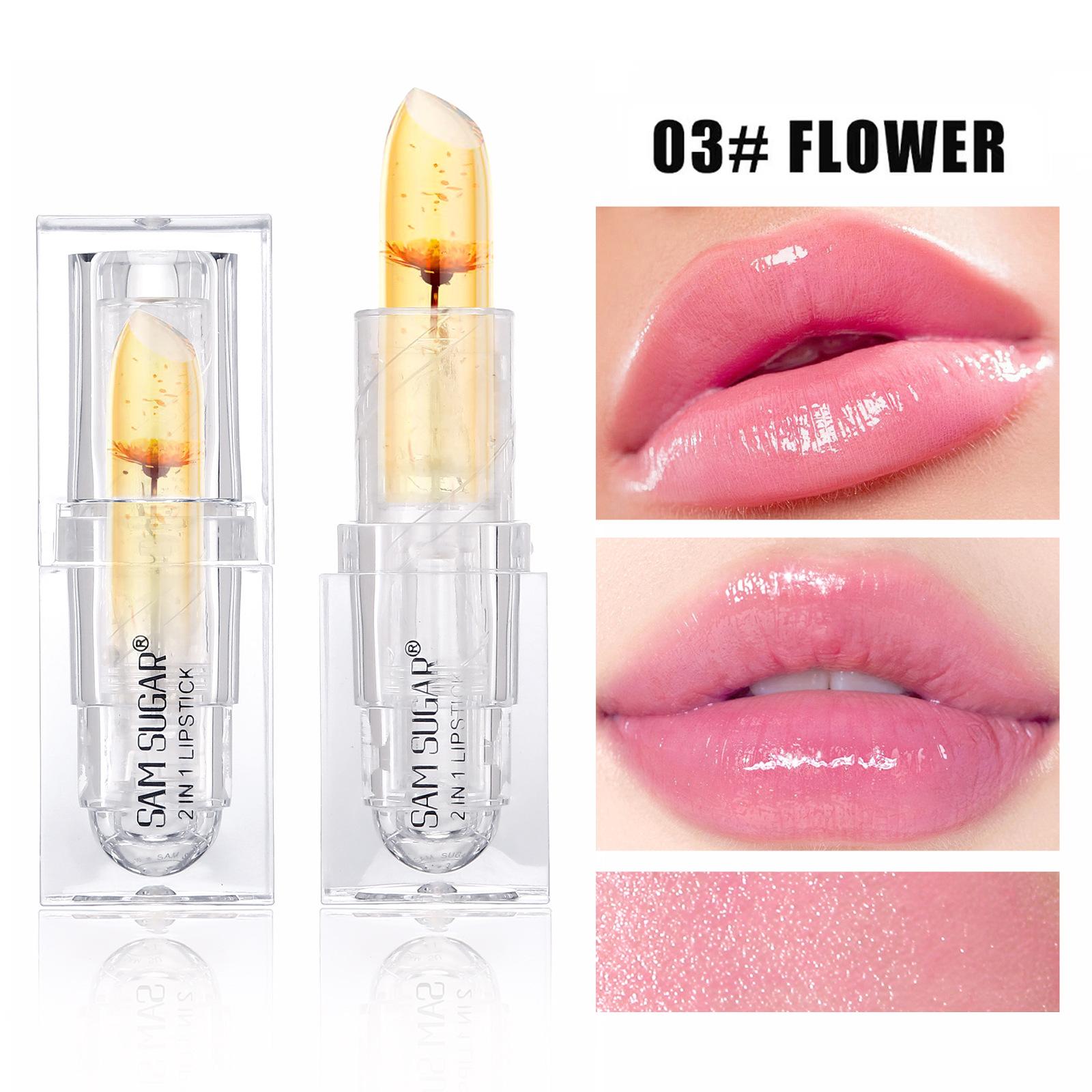 

3-color Transparent Dry Flower Moisturizing and Nourishing Lipstick Remove Dead Skin and Improve Lips Color Gold Foil Lipstick