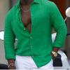 New Cotton-linen Blend Men's Long-sleeved Shirt Solid-colour Casual Collared Shirt