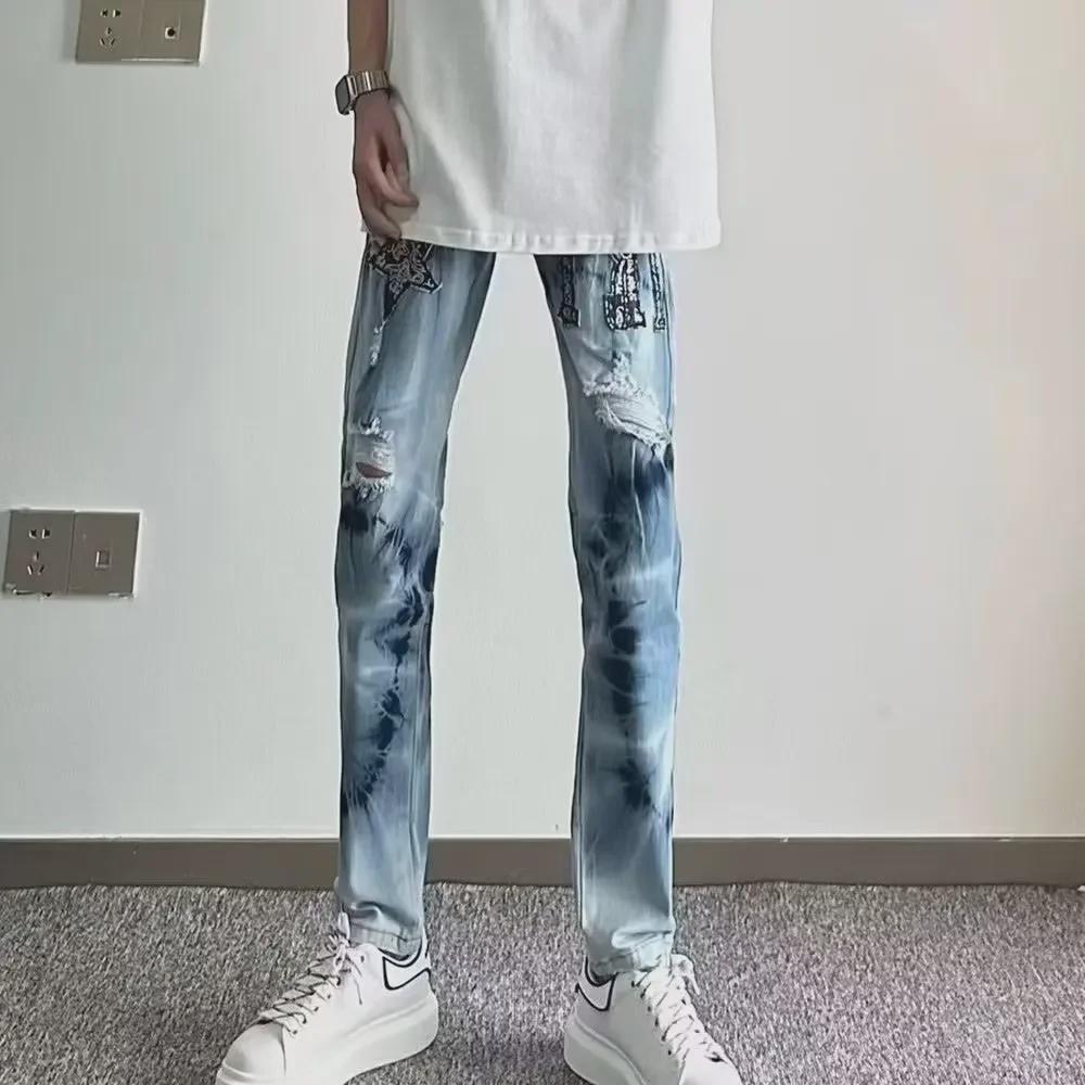 Men's Korean Style Ripped Jeans - Trendy, Handsome, High-Street Fashion for Summer 2023 (Style Code: RK391-P43)