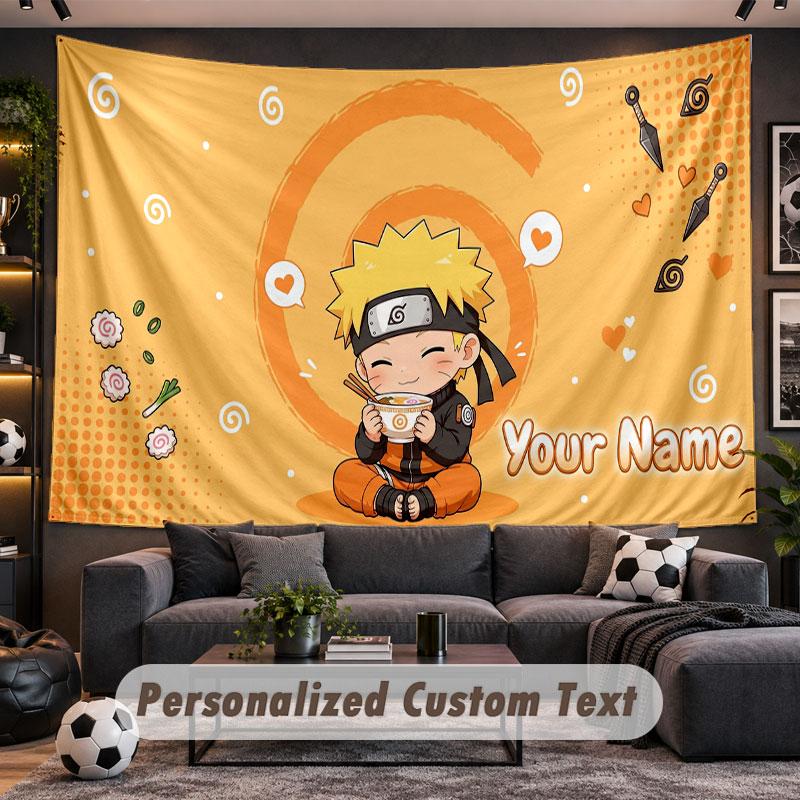 Wall Hanging Tapestry Custom NameNaruto Pattern Personalized Printed Fabric Wall Decor