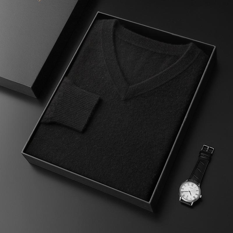 

Men s V-Neck Cashmere Sweater, Plus Size, Long Sleeve, Solid Color, Wool Knit, 2023 Autumn/Winter Collection. 2XL