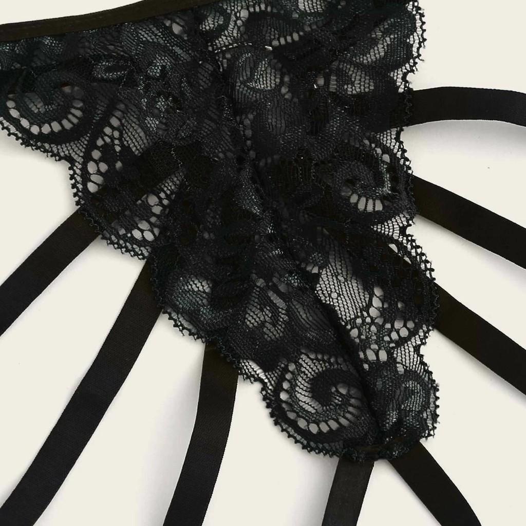 New Women Plus Size Lace Lingerie Bra+Thong Underwear Set Black Sleepwear