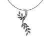 Large Silver Oxidized Women' Necklace Twig Leaves Short Choker 35