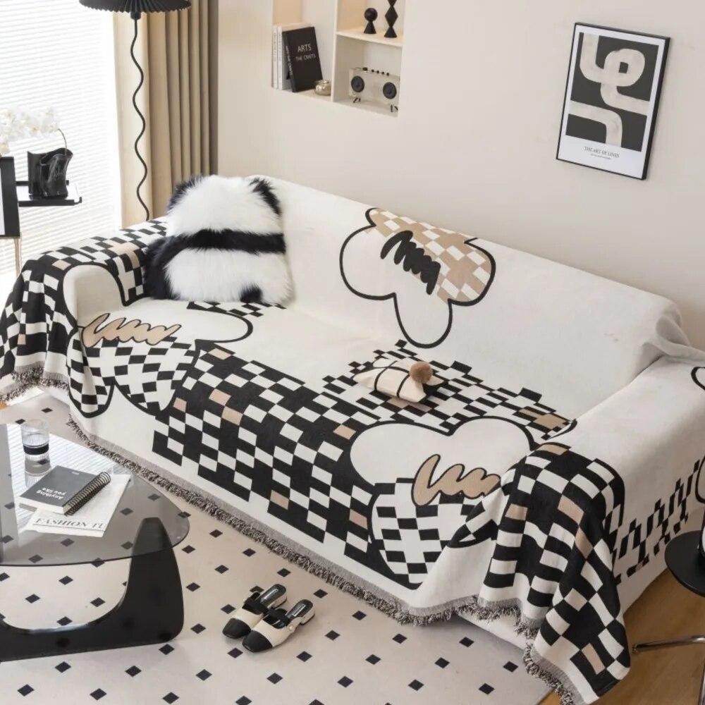 Federa per Cuscino Divano Moderno Stile Nordico Double Face in Chenille Nero Bianco Copridivano Protettore Coperta Morbida per Divano