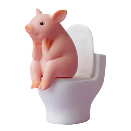 Miniature Pig Statue Pig Sitting On Toilet Mini Animal Toy
