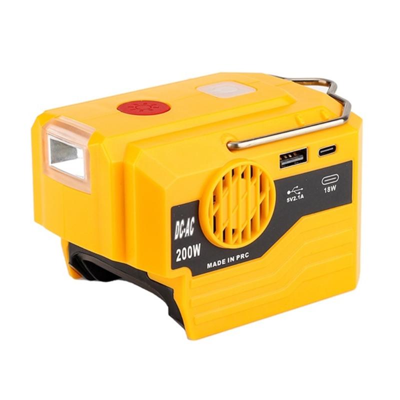 Tragbarer leiser 200W Wechselrichter Outdoor Camping Adapter für 18V Batterie Effiziente Stromumwandlung mit USB und LED-Licht