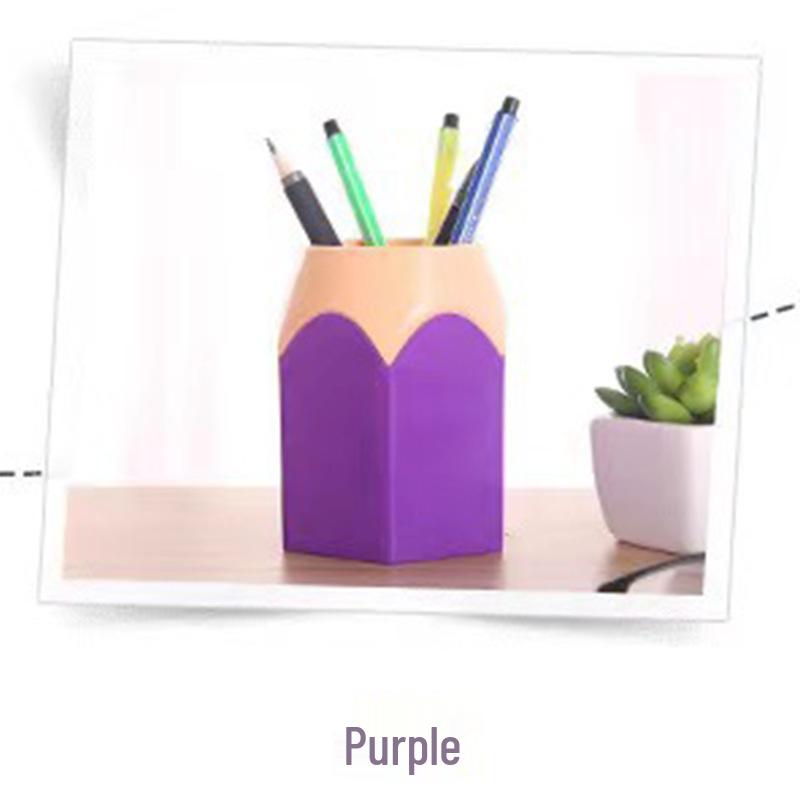 Creative Large Pencil Head Storage Box - Color Block Desk Organizer & Pen Holder 
