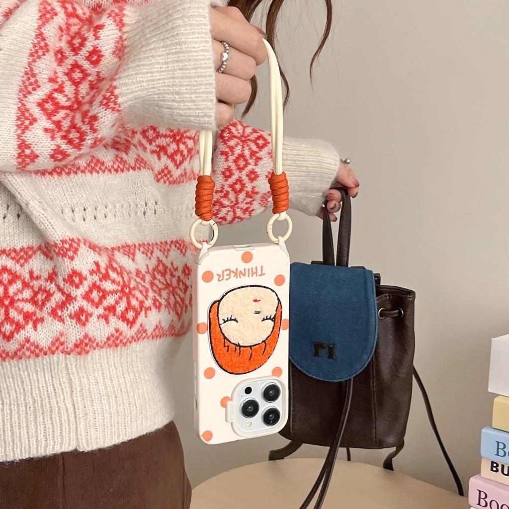 Embroidered Nara Mitsuhide Leather Wrist Strap Soft Shell Suitable for iPhone 17 Apple Mobile Phone Case 16 15 14 13 12 Pro Max