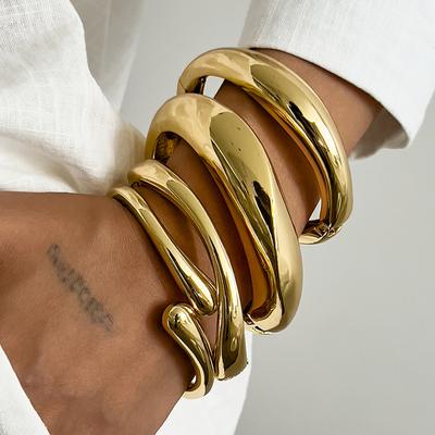 Ingemark 4 Styles Punk Heavy Metal Open Bangles for Women New Trend Goth Irregular Glossy Spring Arm Bracelets Grunge Jewelry