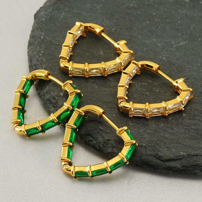 Autumn new strap buckle titanium steel zircon earrings geometric trend French retro earrings women