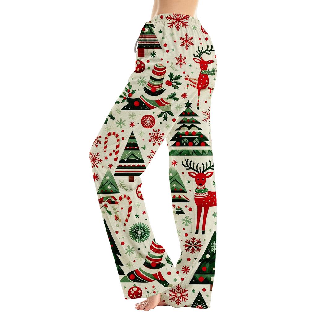 Women's Christmas Print Loose Fit Pajama Pants for Sleep and Home Relaxation