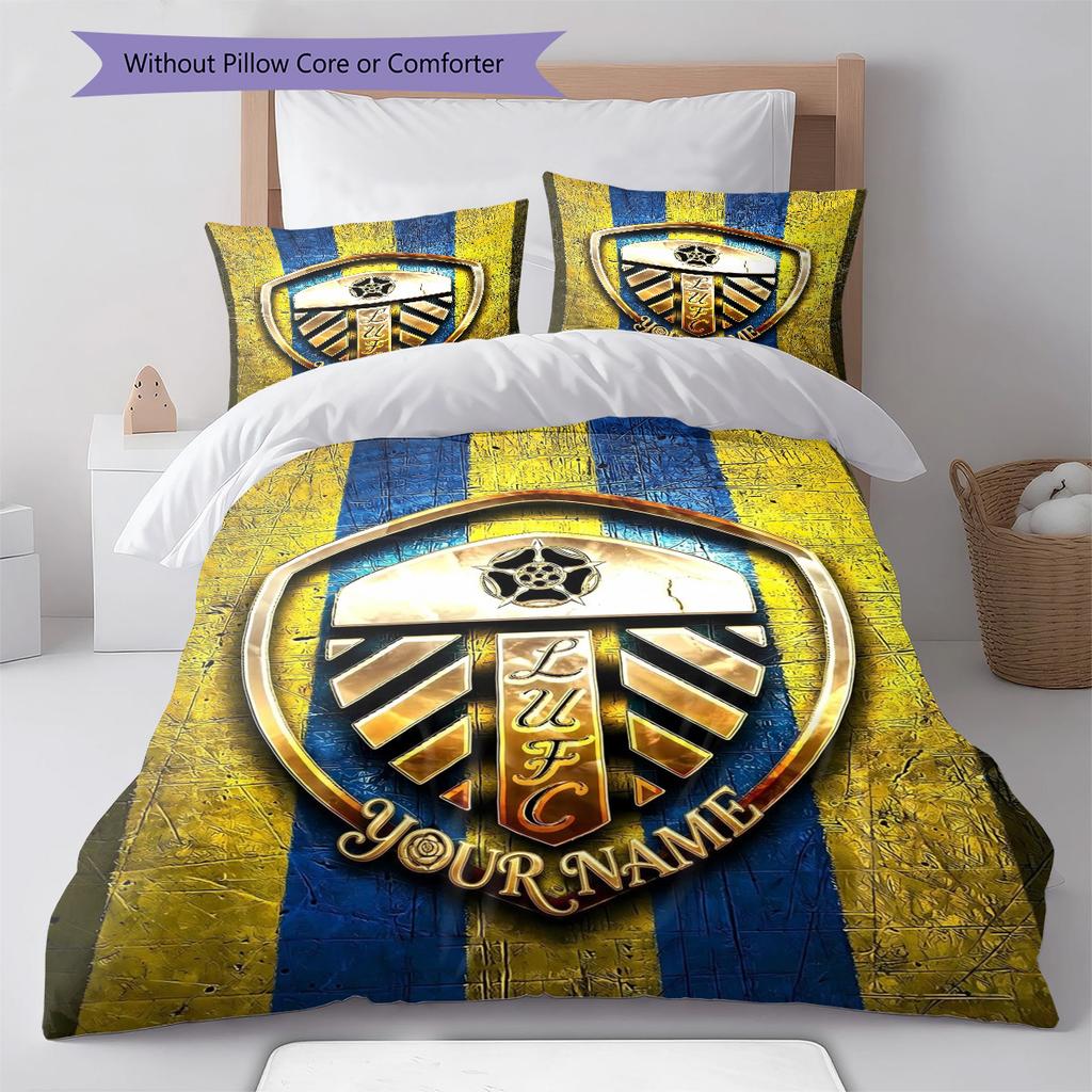 Leeds Crest Custom Name Pattern Bedding Quilt Set Quilt Cover Pillowcase Home Birthday Gift(1 * duvet cover + 2 * pillowcase, without core)