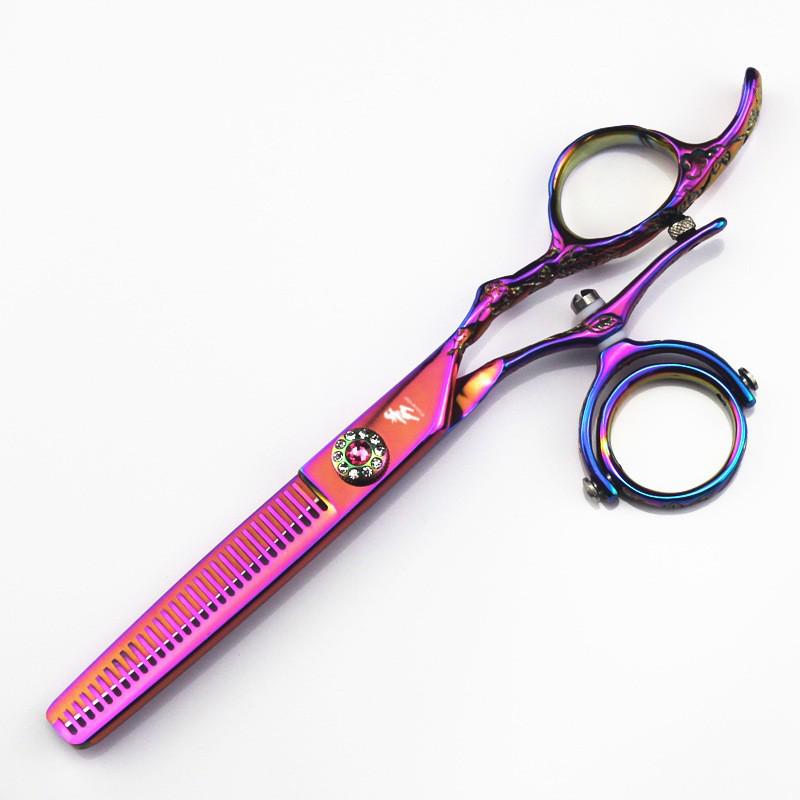 6.0" Plum Blossom 720° Rotating Handle Multi-Function Hairdressing Scissors: Color Straight, Serrated, and Thinning Shears