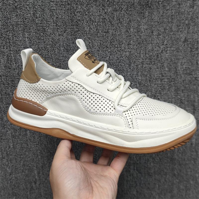 Soft Leather Men's Shoes 2025 Summer New Hollow Holes Breathable Versatile Lightweight Trend Men's Sports and Leisure Sandals