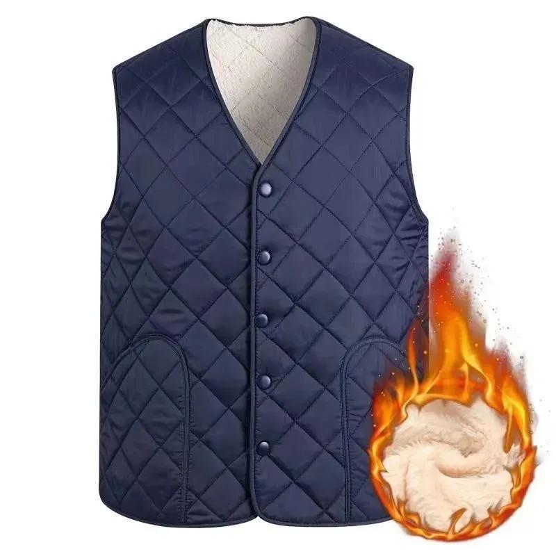 Warme Herren-Winterweste mit Fleecefutter für Männer mittleren Alters und ältere Männer: Einfarbige lässige leicht dehnbare Weste