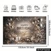 2D Luxury Silver Glitter Happy Birthday Backdrop Banner for Women Birthday Party