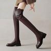 Krazing Pot Flock Microfiber Autumn Winter Shoes Thick Heels Size 43 Long Boots Black Brown Stretch Over-the-knee Boots