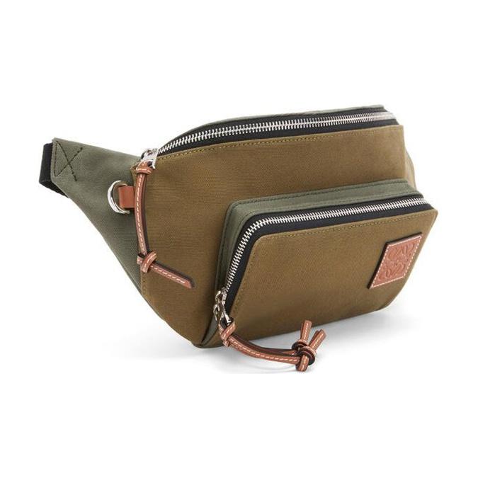 Loewe Logo Zip Canvas Waist Bag Men bags Khaki-Green B687C60X11-4160