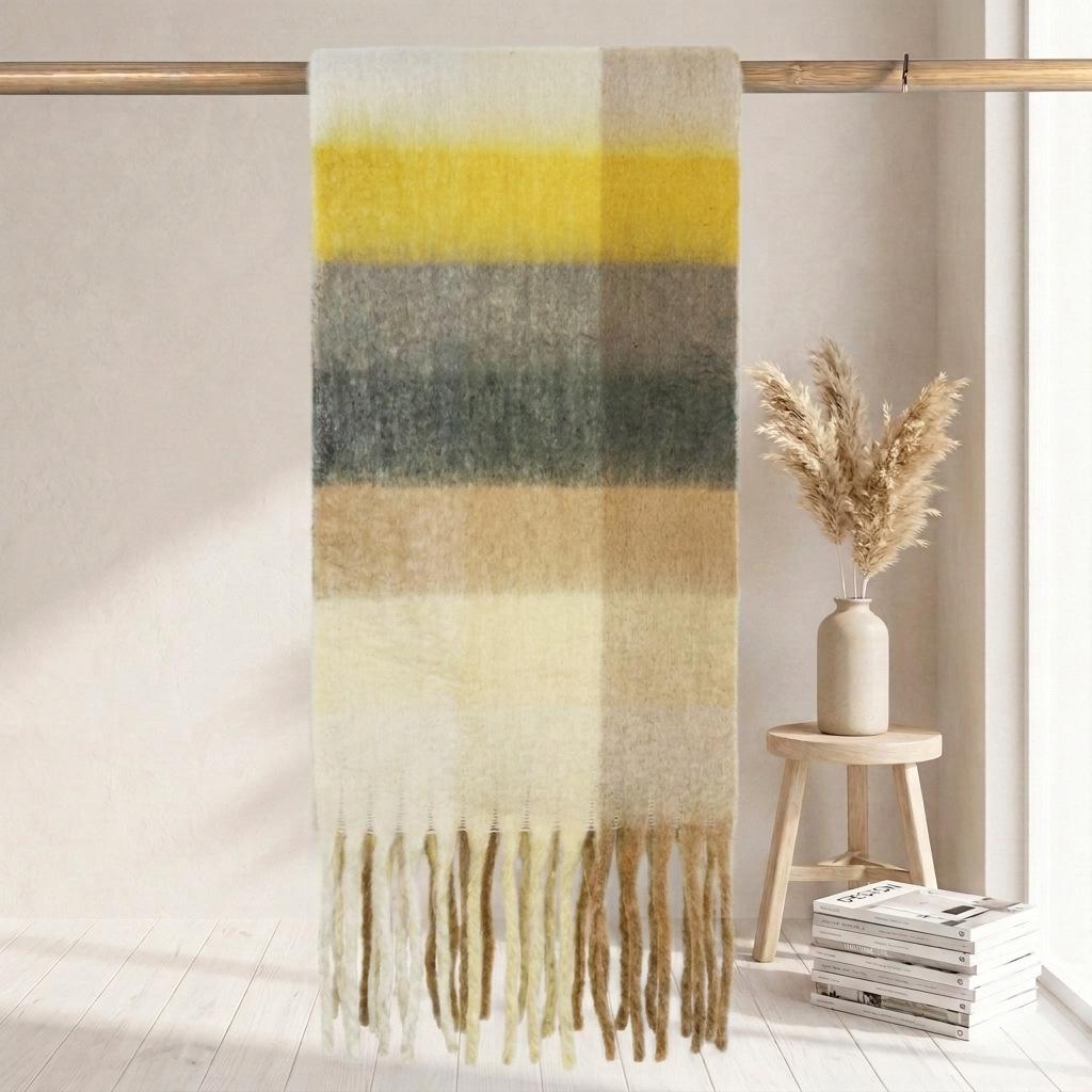Women's High-Grade Colorful Plaid Mohair Scarf - Thick, Warm, and Versatile for Winter