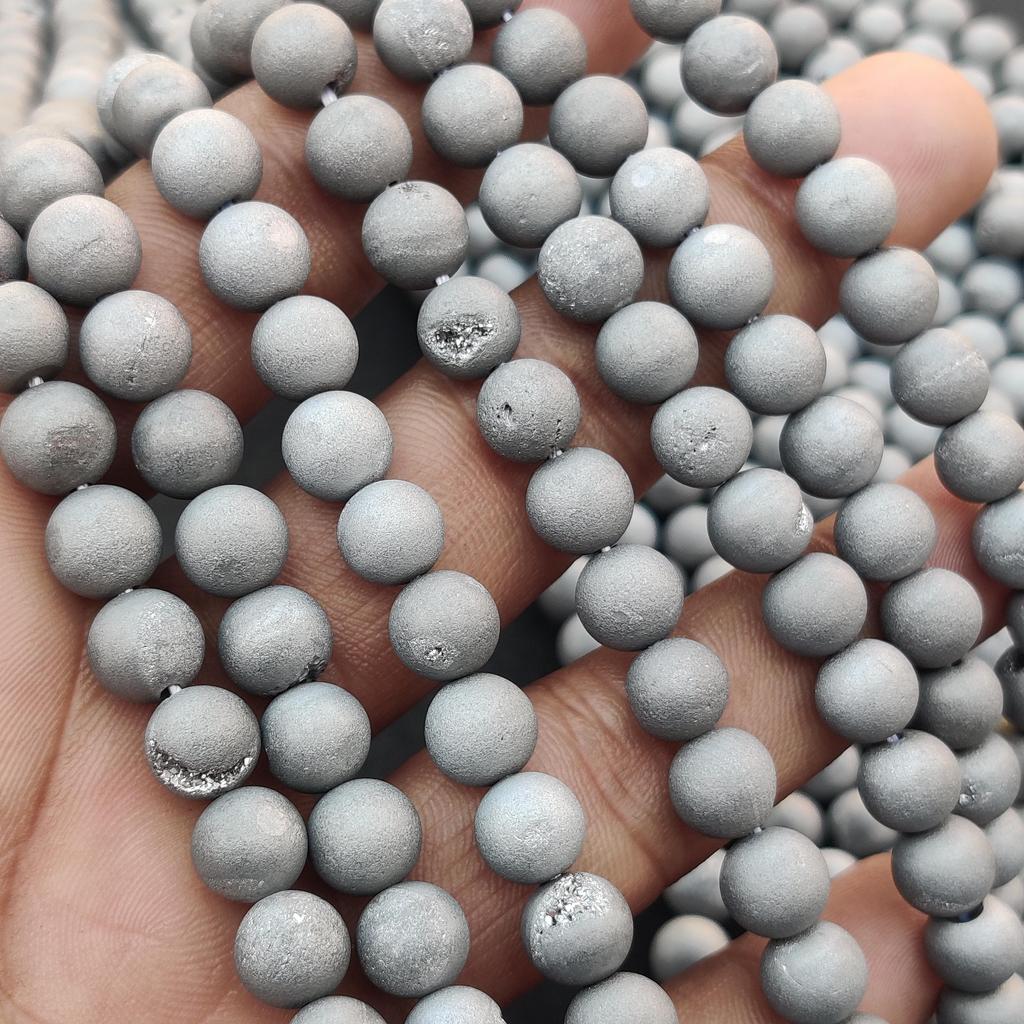 Matný povrch přírodní šedé korálky Druzy Achát, 6 mm 8 mm Korálky velikosti 10 mm, hladké kulaté korálky, 14-15,5 palcové korálky.