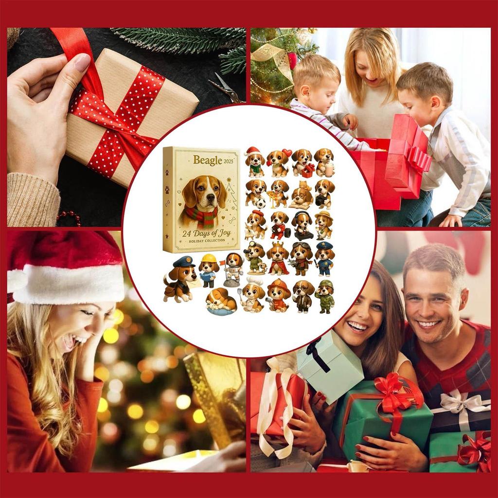 2025 Christmas Advent 2D Dog Ornaments Home Decor Cute Animal Countdown Calendar Christmas Decor for Kids Adults Wall Mantel