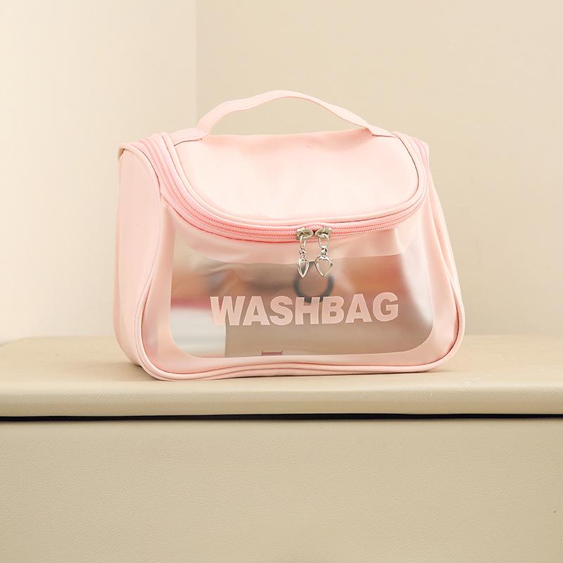 Transparent Three-Piece PVC Cosmetic Bag Set: Large, Frosted, Portable Storage for Women