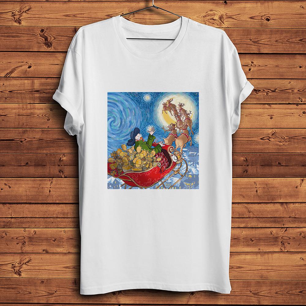 Vincent Van Gogh Santa Claus in Starry Night Funny Christmas TShirtCasual Short TshirtUnisex TeeBreathable Print NoCracking S