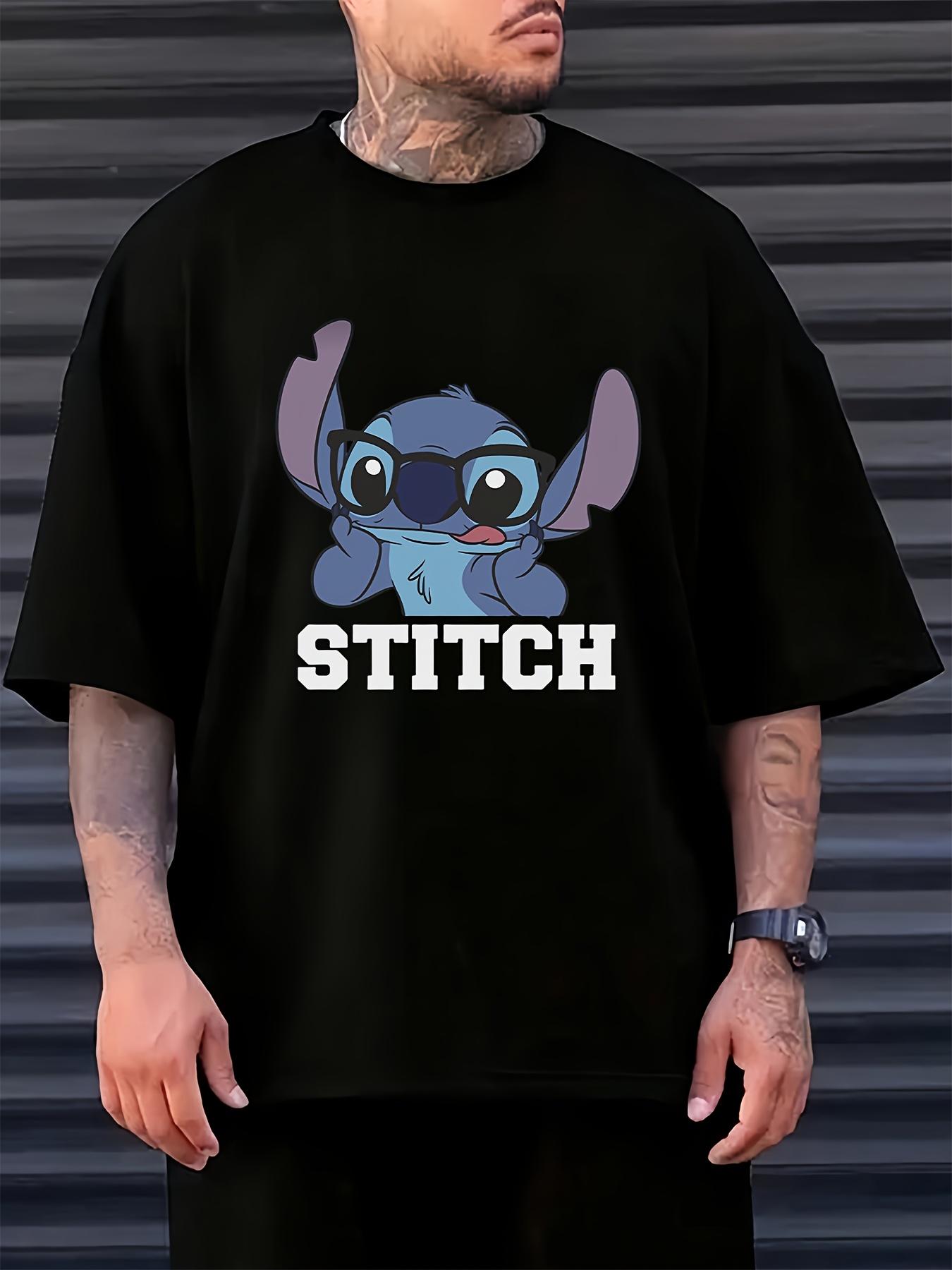 Disney Stitch Graphic T-shirt - Black Casual Summer Tee with White Round Neck XXL