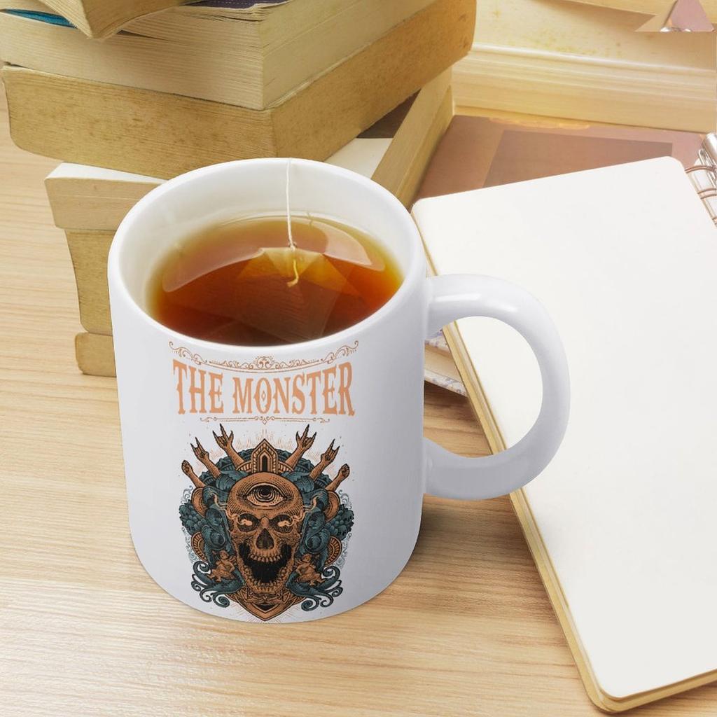 11oz White Ceramic Cup with Glossy Finish and Printed Sides, Perfect for Warm Tea, Cocoa and Daily Coffee Enjoyment