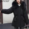BITCED Women's Mid-Length Drawstring Cotton Coat with Fleece Lining Loose-Fit Puffer Jacket with Down-Fill Cotton Padding Winter Outerwear