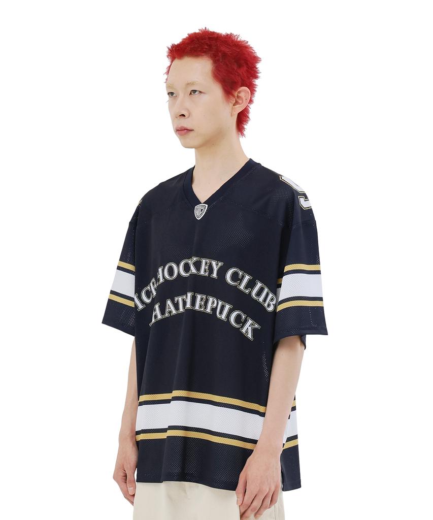 WHATHEPUCK Wtp Arch Logo Mesh Short Sleeve Hockey Jersey Navy