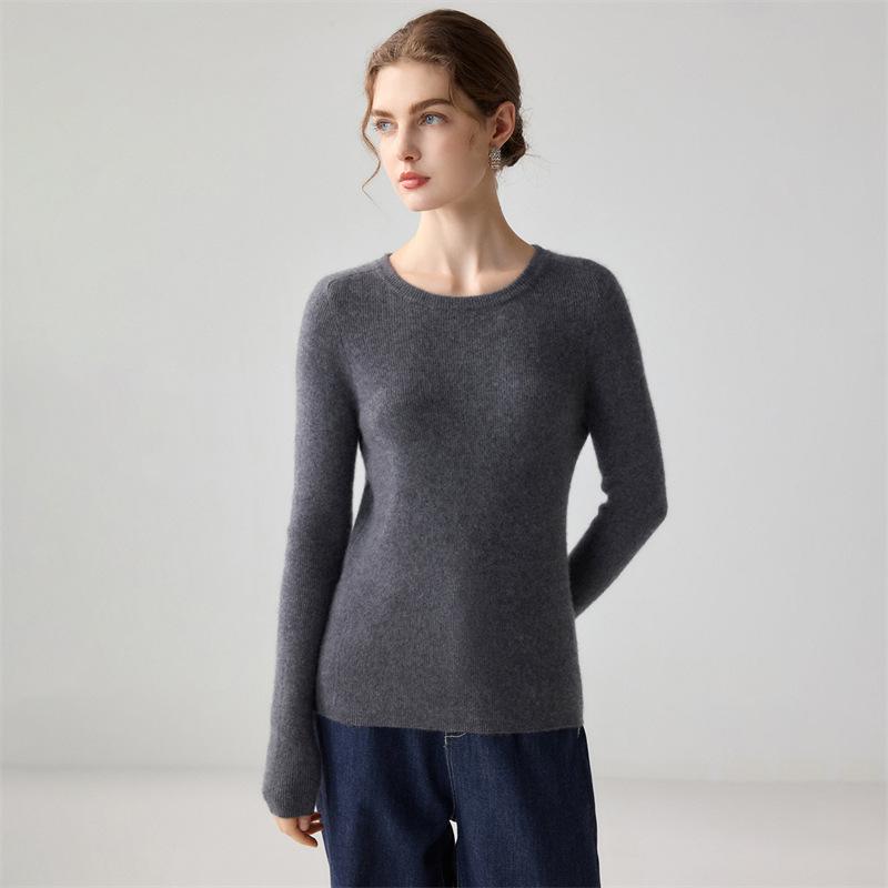 Women's 100% Pure Cashmere Round Neck Minimalist Sweater - Soft, Skin-Friendly, Slim-Fit Pullover Knitwear.
