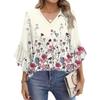 Women's Fashion Casual Seven-minute Sleeve Vintage Floral Print Top V-neck T-shirt Flared Sleeve Shirt