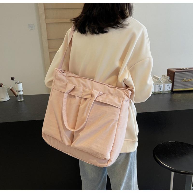 Tote Bag Women Large Capacity 2-Way Multi-Pocket Handheld Casual Minimalist Shoulder Crossbody Bag College Student Class Bag