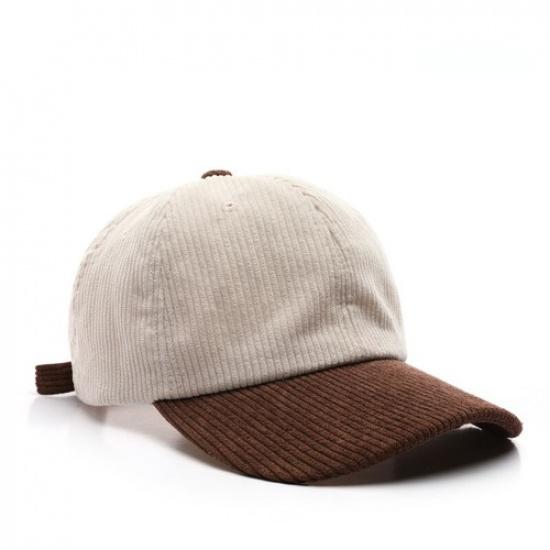 Men Casual Corduroy Baseball Cap Adjustable Strap Two Toned Trucker Hat Summer