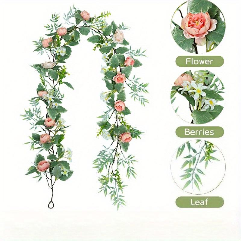 

1 Pcs Simulation 92 Inch Peony Flower Green Plant Rattan for Outdoor Yard Garden Home Porch Decoration Holiday Party Decoration