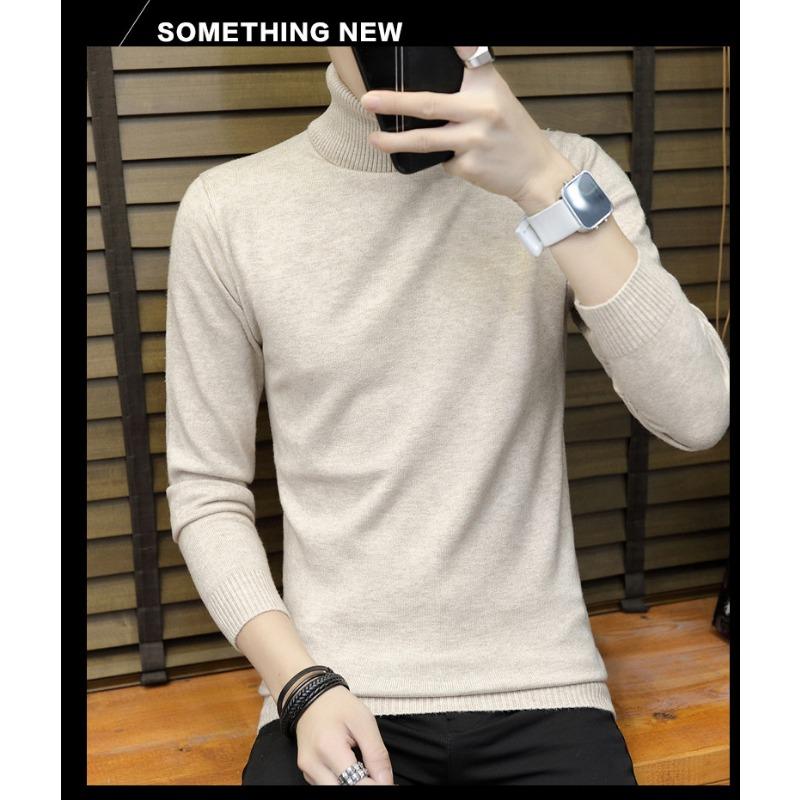 Men S Slim Fit Solid Color Turtleneck Long Sleeve Knit Sweater Winter