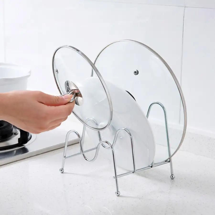 Heavy-Duty Multi-Layer Pot Lid Organizer Space-Saving Kitchen Countertop Organizer with a Sturdy Base & Robust Iron Construction