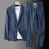 Spring Summer Men Suit Fashion Men Cotton Linen Two-piece Set Blazer Jacket + Pants Casual Business Thin Clothing Breathable