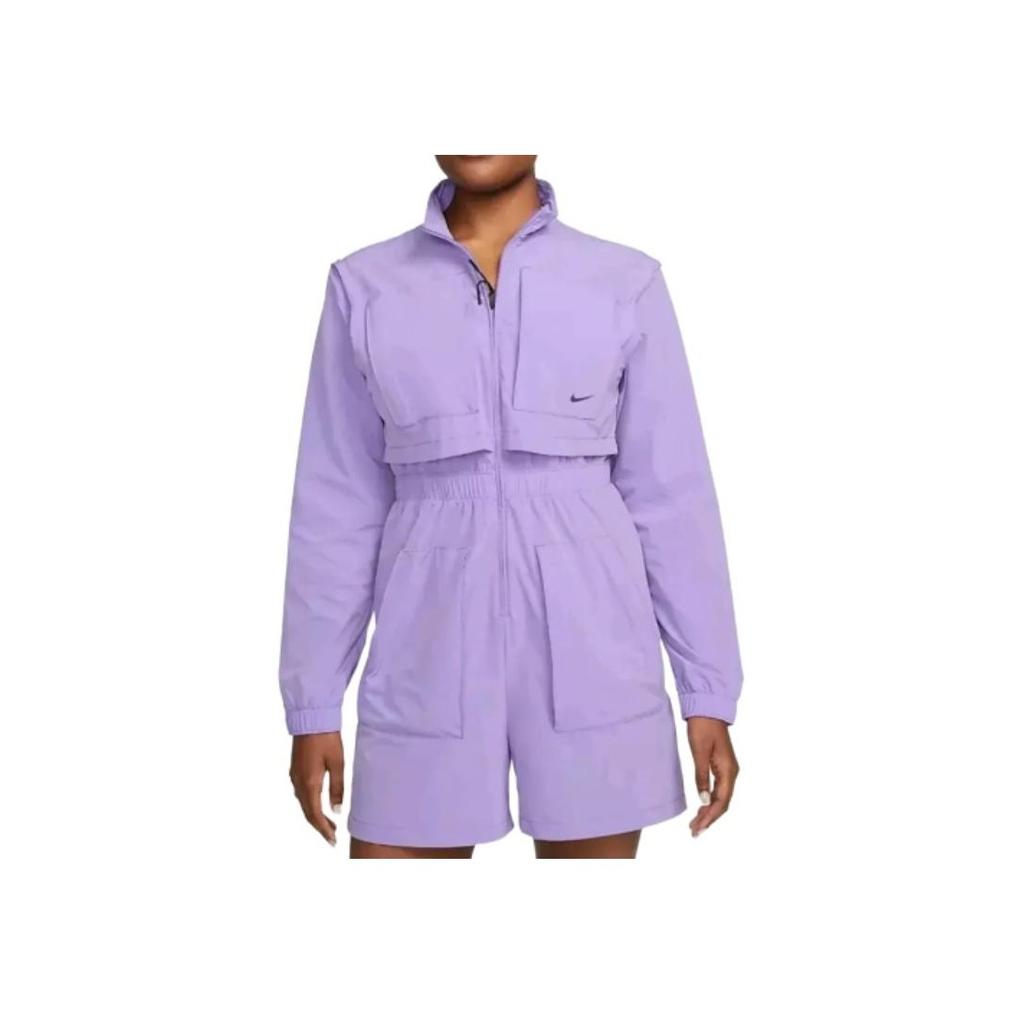 Nike Logo Print Solid Color Zipper Long Sleeve Short Jumpsuit Women Jumpsuits Purple DX0149-567