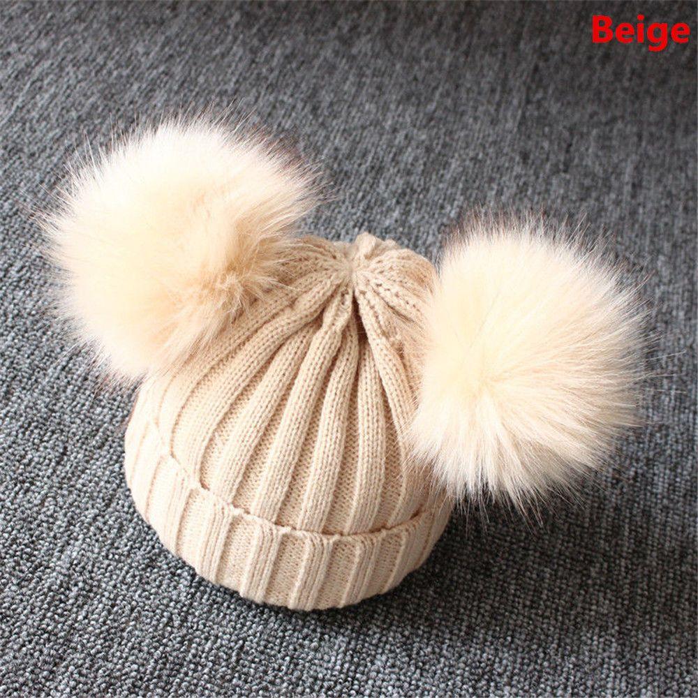 Winter Cute Pom Kids Knitted Hat Warm Bobble Hat Baby Beanie Cap