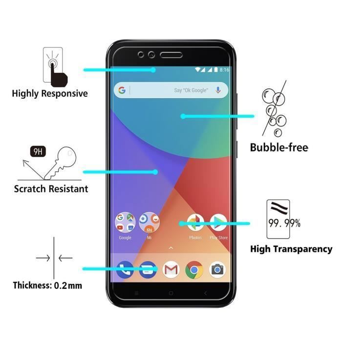 Skyddsfilm för skärm - Phonillico® - Xiaomi MI A1 - 3-pack - Härdat glas - Reptålig