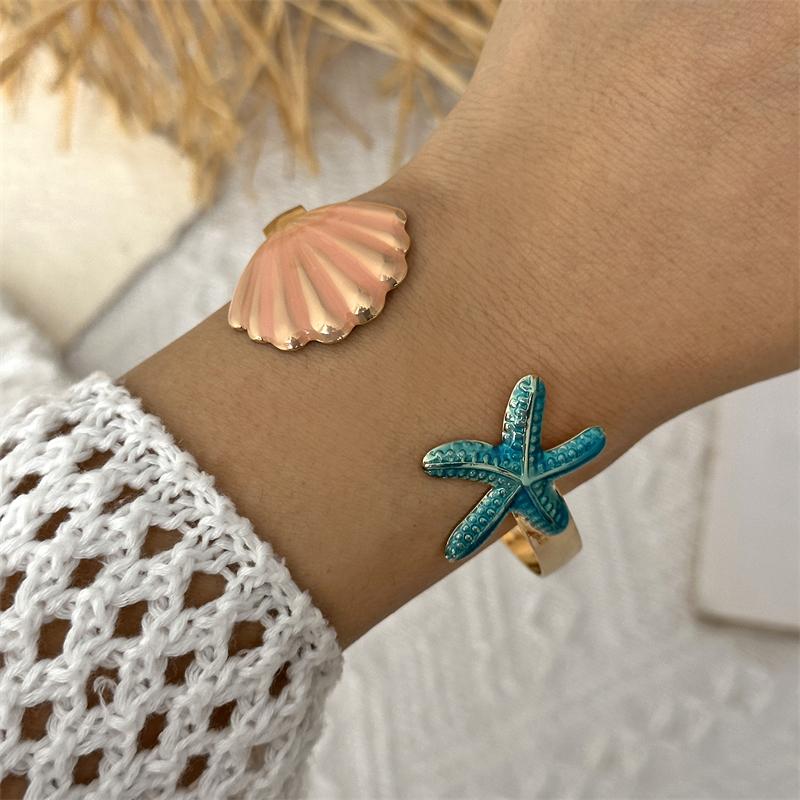 

Trendy Metal Starfish Open Cuff Bangles For Women Boho Gold Color Geometric Bracelet Summer Beach Party Aesthetic Zircon Gift