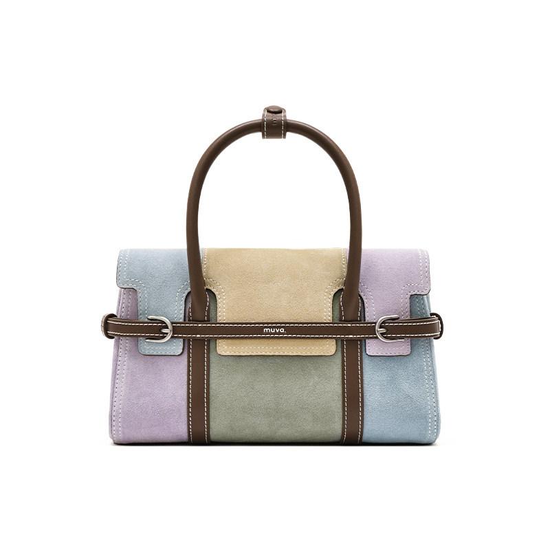 Machimachi bag, color matching portable small square bag, genuine leather women's bag, niche fashion messenger bag, autumn and winter new models