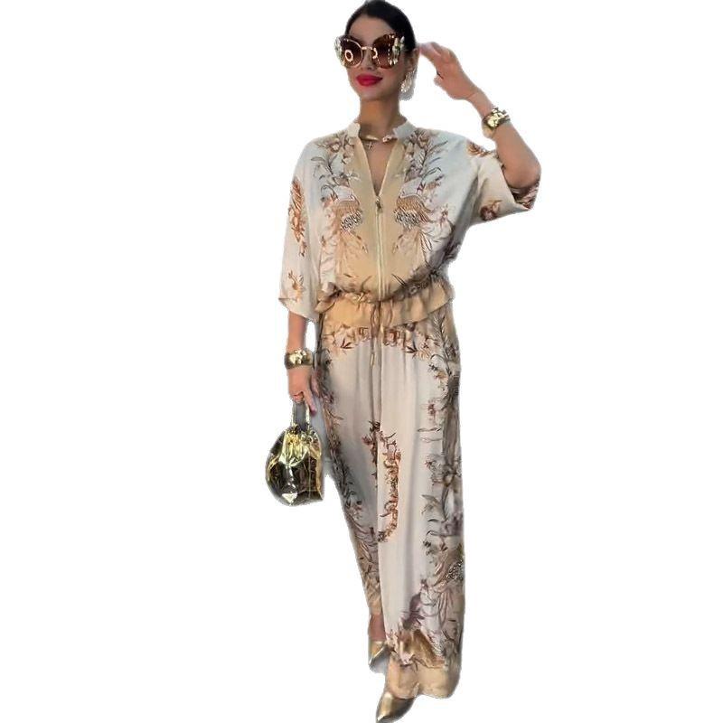 2025 Summer European & American 3D Floral Baseball Jacket with Drawstring Pants Two-Piece Set