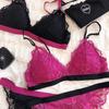 Set intimo sexy per donna Set reggiseno senza ferretto Set reggiseno push up con coppa triangolare in pizzo francese Lingerie romantica con colori di giunzione
