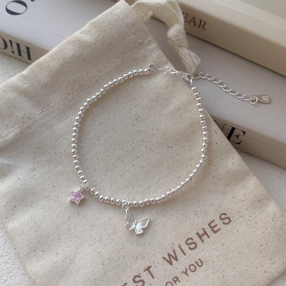 S999 Sterling Silver Butterfly Star Bracelet - Light Luxury Korean-Style Jewelry for Girls