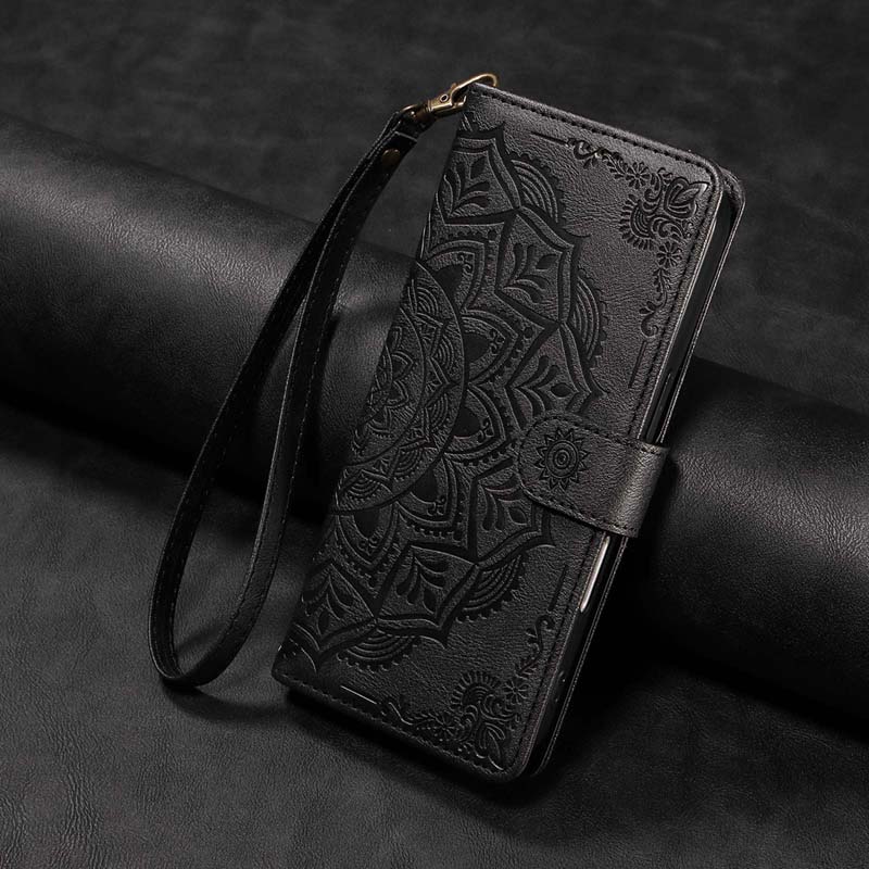 Skórzane Etui Na Telefon Do Motorola Moto G56 G86 G57 G67 G77 G06 Power G15 G05 G35 G55 G75 G85 5G Mandala Kwiat Portfel Klapka